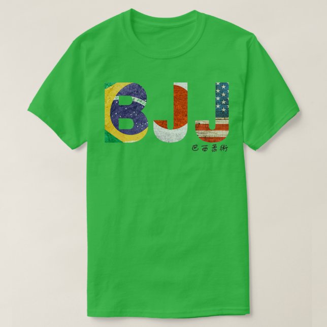 BJJ mit Brasilien, Japan und US-Flagge T-Shirt (Design vorne)