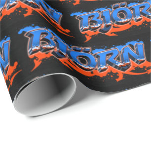 Björn Vorname Name Graffiti blue orange Geschenkpapier