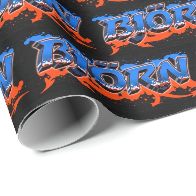 Björn Vorname Name Graffiti blue orange Geschenkpapier (Rolleneckpunkt)