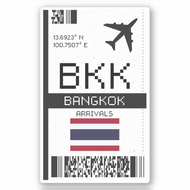 BKK Bangkok Boarding Pass - Thailand Travel Aufkleber (Vorderseite)