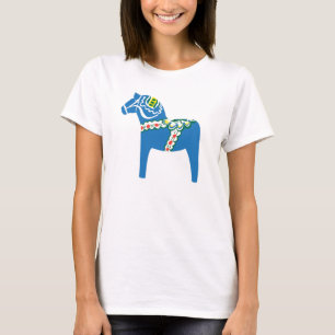 Blå Dalahäst Dala Pferdeblau T-Shirt