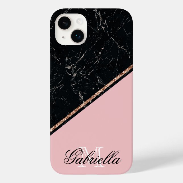 Blac Marble Rose Gold Glitzer Case-Mate iPhone Hülle (Rückseite)