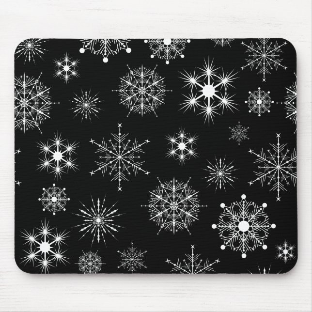 Blac & White Assorted Weihnachtsschneeflocken Must Mousepad (Vorne)