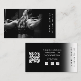 Blac White Personal Trainer Fitness Foto QR Code Visitenkarte