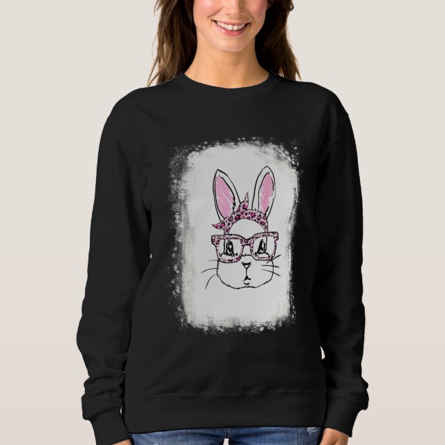 Blached Bunny Face Leopard Brille Headband Happy Sweatshirt (Vorderseite)