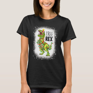 Blached Dinosaur Xmas Tree Lights Tree Rex Pajama T-Shirt