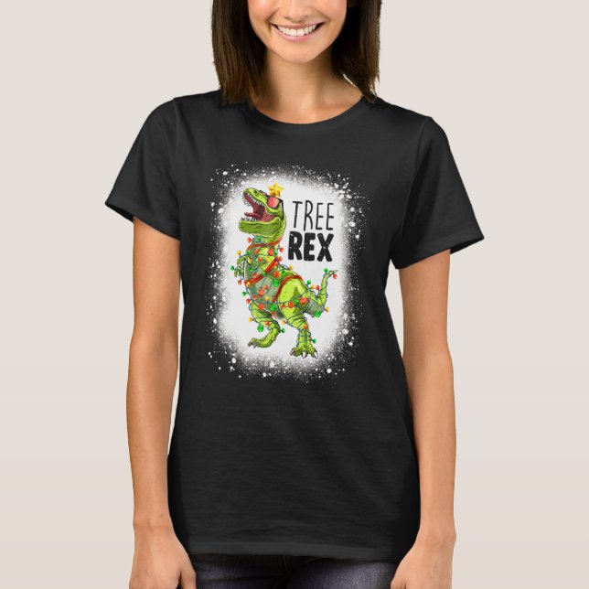 Blached Dinosaur Xmas Tree Lights Tree Rex Pajama T-Shirt (Vorderseite)
