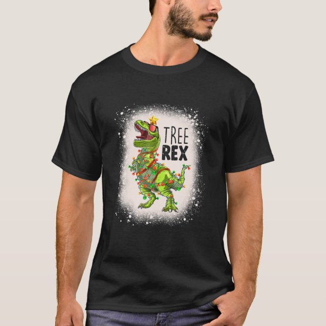 Blached Dinosaur Xmas Tree Lights Tree Rex Pajama T-Shirt (Vorderseite)
