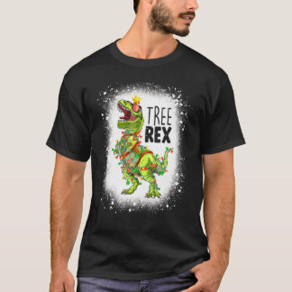 Blached Dinosaur Xmas Tree Lights Tree Rex Pajama T-Shirt