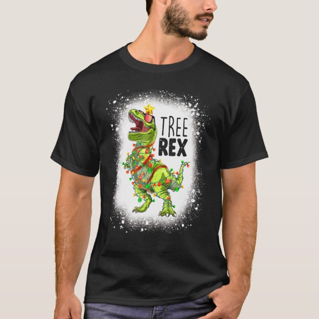 Blached Dinosaur Xmas Tree Lights Tree Rex Pajama T-Shirt (Vorderseite)