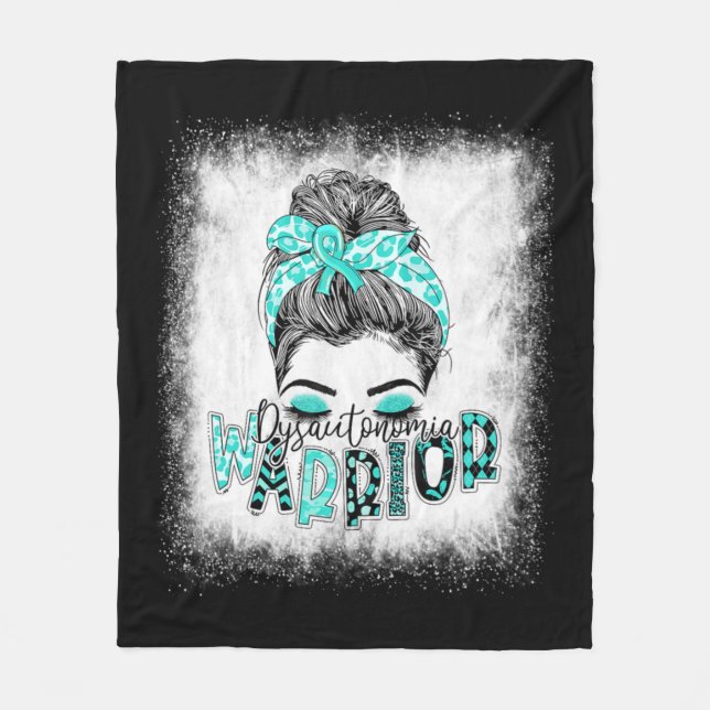 Blached Dysautonomia Warrior Messy Bun Turquoise Fleecedecke (Vorderseite)