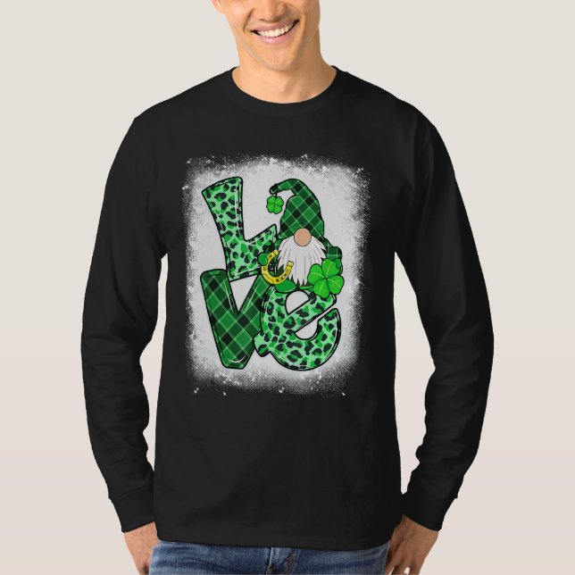 Blached LIEBE St Patricks Day Gnomes Kleeblatt für T-Shirt (Vorderseite)