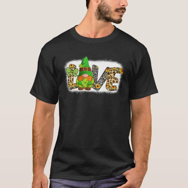 Blached LIEBE St Patricks Day Gnomes Kleeblatt für T-Shirt (Vorderseite)