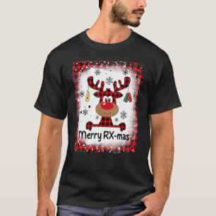 Blached Merry RX Mas Reindeer Christmas Pharmacy T-Shirt