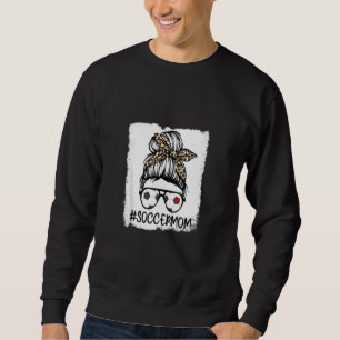 Blached Soccer Mama Life Leopard Bow Messy Bun Gam Sweatshirt