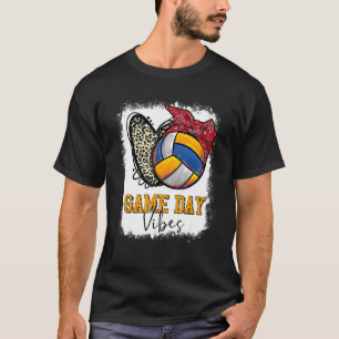 Blached Volleyball Game Day Vibes Leopard Heart H T-Shirt