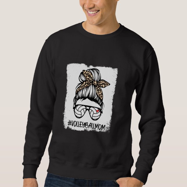 Blached Volleyball Mama Life Leopard Messy Bun Mam Sweatshirt (Vorderseite)