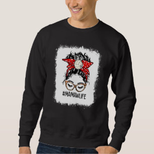 Blached Volleyball Mamaw Life Leopard Messy Bun Sweatshirt