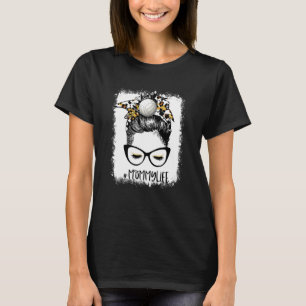 Blached Volleyball Mommy Life Leopard Messy Bun G T-Shirt