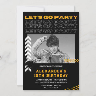 Black 15. Geburtstag Einladungen Männer Foto Spray