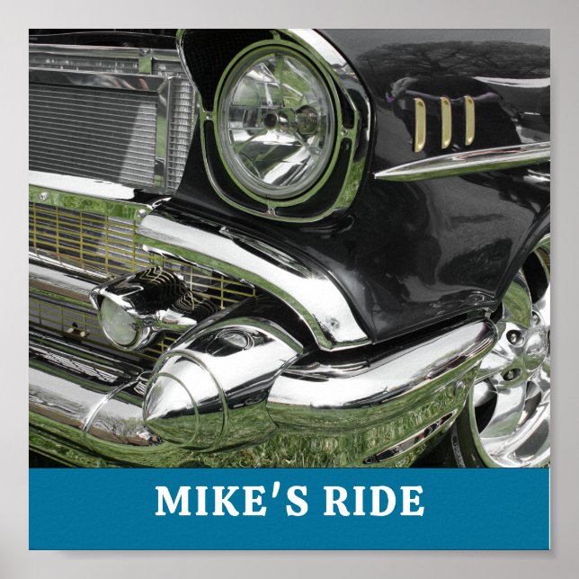 Black 1957 Chevy Car, Name/Nachricht, Ihr Foto/Art Poster (Vorne)