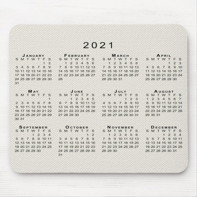 Black 2021 Kalender auf Beige Imitate Leinwand Tex Mousepad (Vorne)