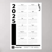 Black 2025 Corporate Wall Calendar Poster