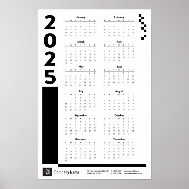 Black 2025 Corporate Wall Calendar Poster (Vorne)