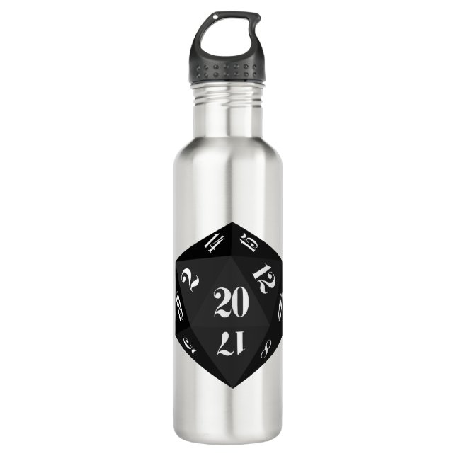 Black-20-Sided-Dice Edelstahlflasche (Vorderseite)