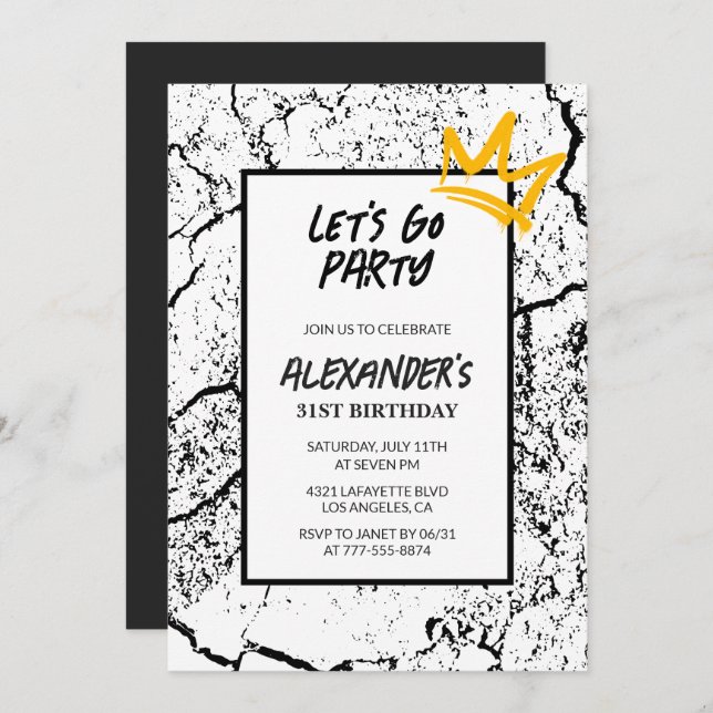 Black 31. Geburtstagseinladung Men Grunge Einladung (Vorne/Hinten)