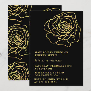 Black 37. Geburtstagseinladungen Gold Floral Einladung