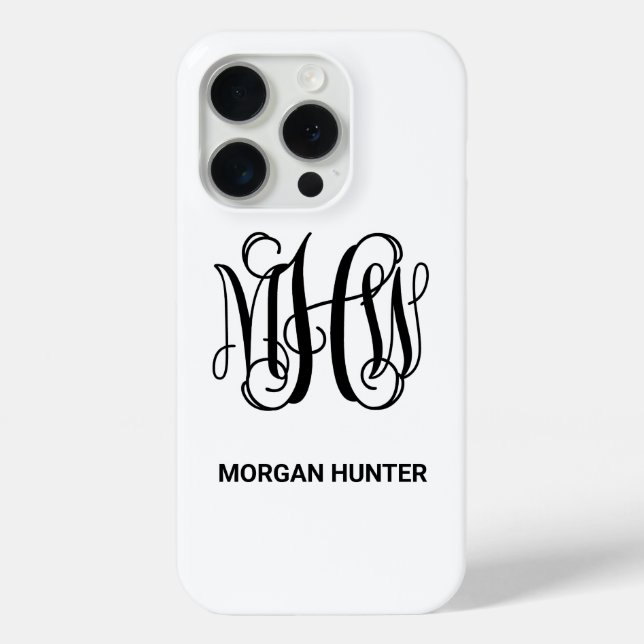 Black 3 Initial Vine Script Monogram DIY BG Case-Mate iPhone Hülle (Rückseite)