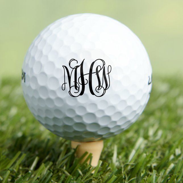 Black 3 Initial Vine Script Monogram DIY BG Golfball (Von Creator hochgeladen)