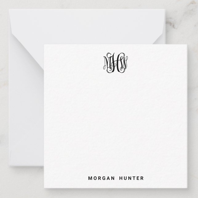 Black 3 Initial Vine Script Monogram DIY BG Mitteilungskarte (Von Creator hochgeladen)