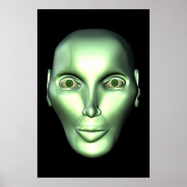Black 3D Alien Head Extraterrestrische als Poster (Vorne)