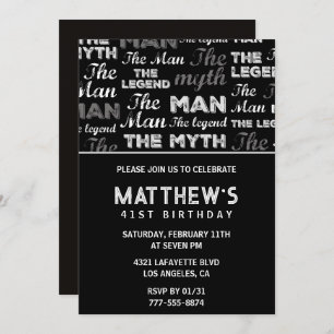 Black 41. Geburtstagseinladung für ihn Myth Legend Einladung