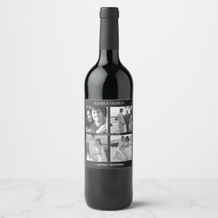 Black 4 Foto Collage Wedding Wine Label Weinetikett