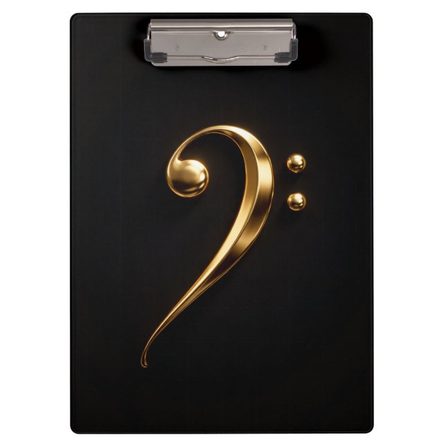 Black 4 Luxe Clipboard, Golden Bass Clef Klemmbrett (Vorderseite)