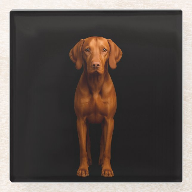 Black 4 Luxe Glass coaster, Agile Vizsla Dog Glasuntersetzer (Vorderseite)