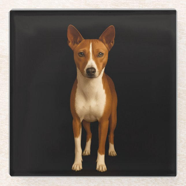 Black 4 Luxe Glass coaster, Classy Basenji Dog Glasuntersetzer (Vorderseite)