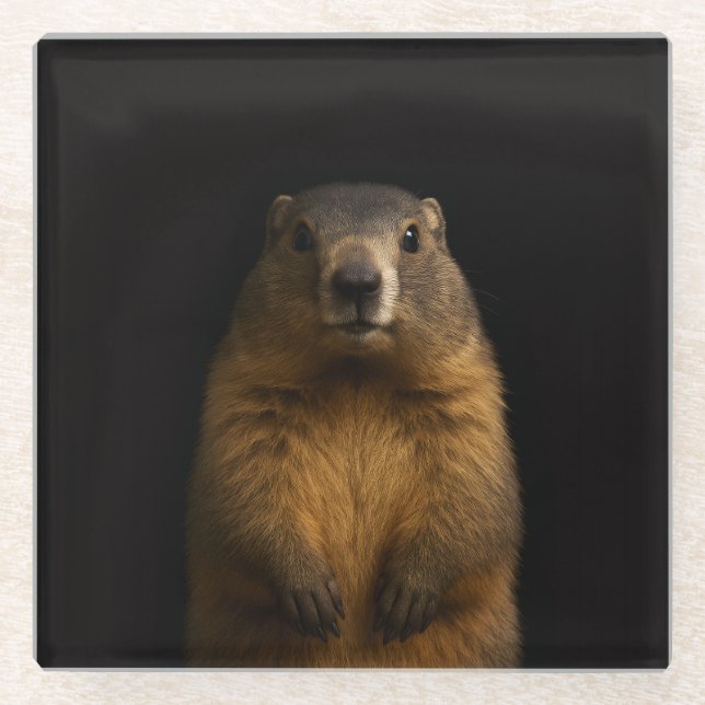 Black 4 Luxe Glass coaster, Fluffy Marmot Glasuntersetzer (Vorderseite)