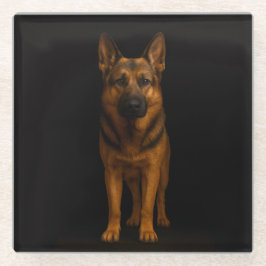 Black 4 Luxe Glass coaster, German Shepherd Dog Glasuntersetzer