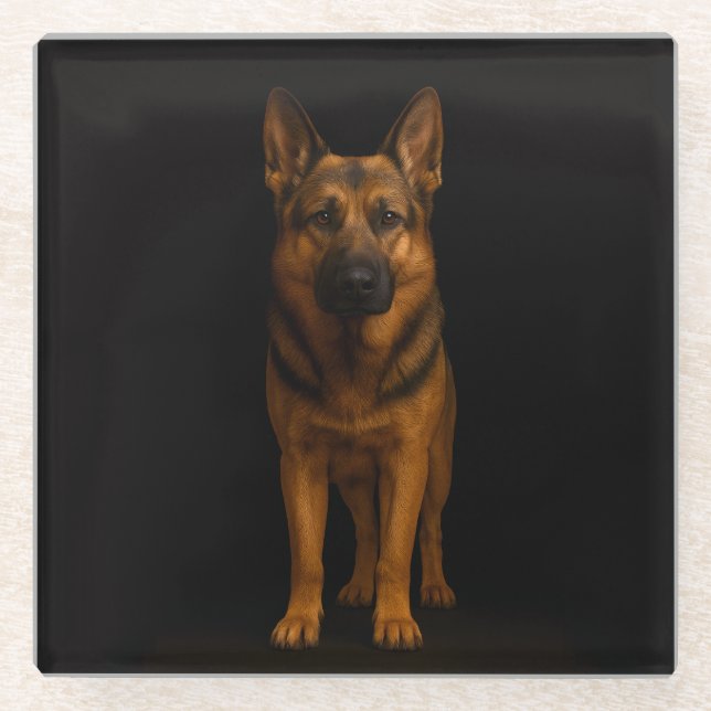 Black 4 Luxe Glass coaster, German Shepherd Dog Glasuntersetzer (Vorderseite)