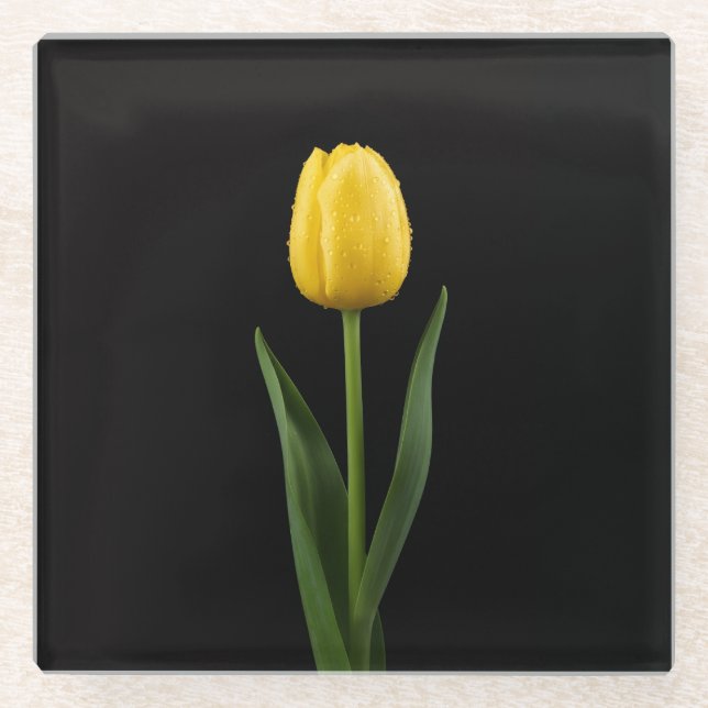 Black 4 Luxe Glass coaster, Golden Yellow Tulip Glasuntersetzer (Vorderseite)