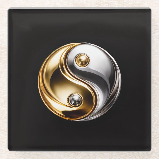 Black 4 Luxe Glass coaster, Harmony Yin Yang Glasuntersetzer (Vorderseite)