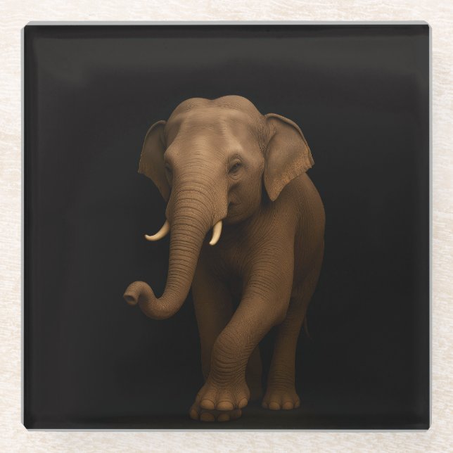 Black 4 Luxe Glass coaster, Indian Elephant Glasuntersetzer (Vorderseite)