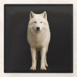 Black 4 Luxe Glass coaster, Ivory Arctic Wolf Glasuntersetzer
