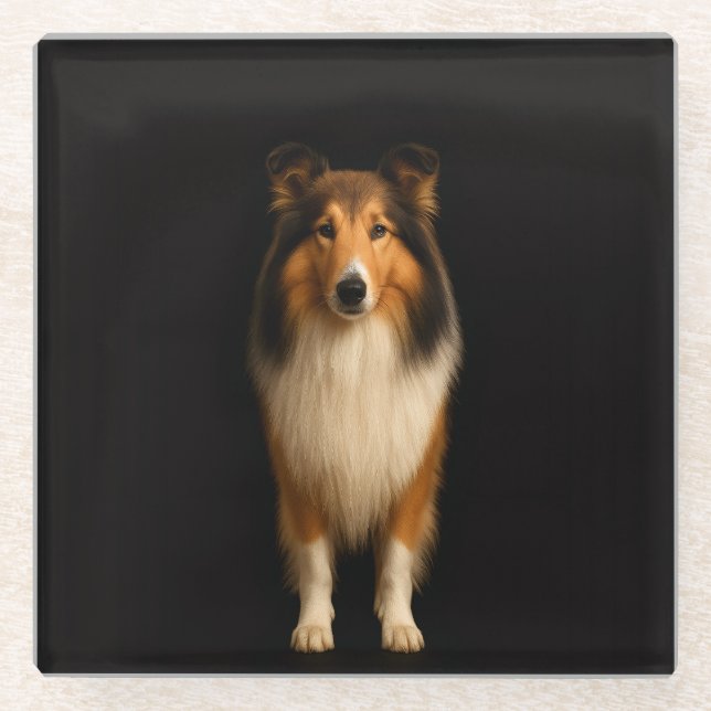 Black 4 Luxe Glass coaster, Loyal Collie Dog Glasuntersetzer (Vorderseite)