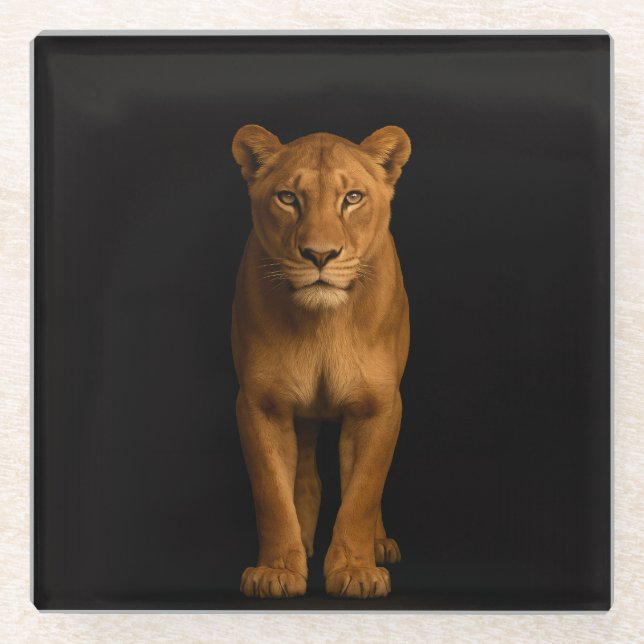 Black 4 Luxe Glass coaster, Noble Lioness Glasuntersetzer (Vorderseite)