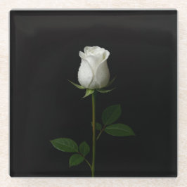 Black 4 Luxe Glass coaster, Pure White Rose Glasuntersetzer
